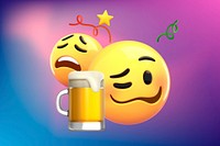 3D drunk emoticons drinking beer illustration