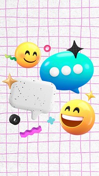 3D texting emoticons iPhone wallpaper, pink grid background