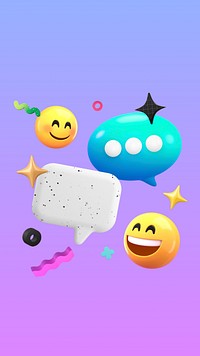 3D texting emoticons iPhone wallpaper, purple gradient background