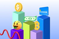 Growing revenue emoticons, 3D business graphics