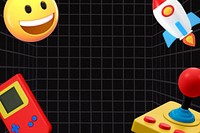 Gaming emoticons background, black grid pattern