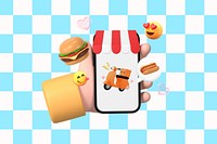 3D food delivery, emoticon illustration