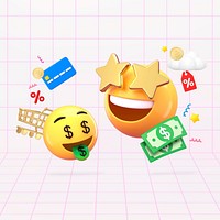 3D shopping emoticon, online business illustration