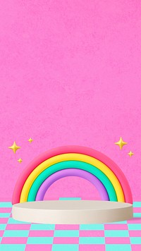 Rainbow product backdrop phone wallpaper, pink 3D background