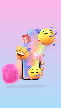 3D birthday emoticon iPhone wallpaper, celebrate illustration