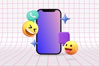 Happy emoticons, blank phone screen with design space