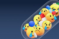 Sad emoticons health background, capsule medicine shape 