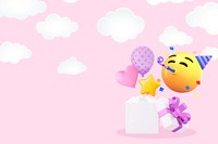 Birthday party emoticon background, pink 3D design