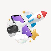 Rocket launching out of phone, 3D space travel remix