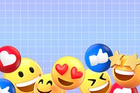 Blue grid pattern background, 3D emoticons border