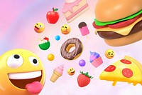 3D emoticon eating fast food illustration