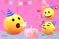 Birthday party emoticon background, 3D colorful design