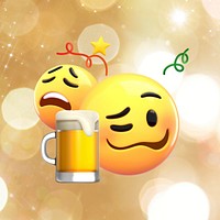 3D emoticons drinking beer celebration illustration