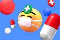 Sick emoticon background, health, medicine concept