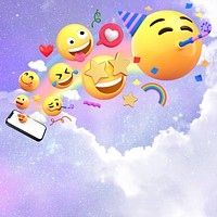 Aesthetic sky background, bursting party emoticons