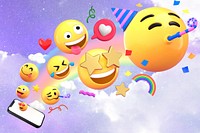 Aesthetic sky background, bursting party emoticons