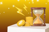 Time is money background, 3D hourglass coin graphics