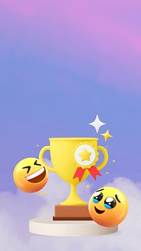 3D winning emoticon iPhone wallpaper, trophy illustration