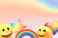 Aesthetic gradient holographic background, 3D emoticons border