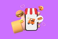 Food delivery, 3D emoticons, purple design