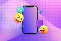 Happy emoticons, blank phone screen with design space