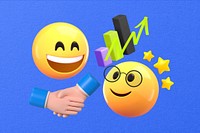 Business partnership handshake, 3D emoticons remix