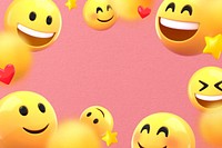 Pink emoticons frame background, happy smiling faces