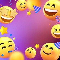 Neon purple party background, 3D emoticons frame