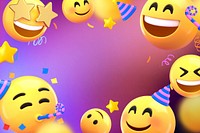 Neon purple party background, 3D emoticons frame