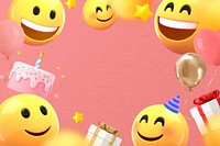 Pink party emoticons background, 3D frame 