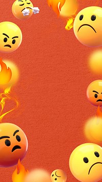Angry emoticon border phone wallpaper, 3D rendering background