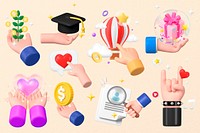 3D hands, finance, education & business remix set psd