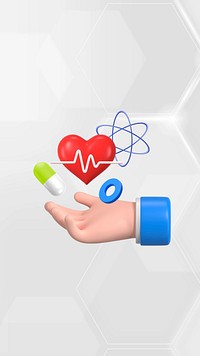 3D health mobile wallpaper, hand presenting heart 