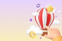 Finger pointing balloon background, 3D travel concept