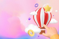 Finger pointing balloon background, 3D travel concept
