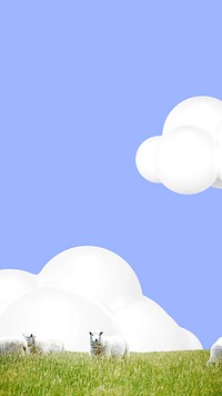 Aesthetic grass field iPhone wallpaper, 3D cloud sky background