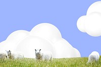 Aesthetic grass field background, 3D cloud sky