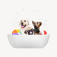 Bathing dogs in a bath tub 