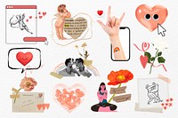 Cute Valentine's celebration, aesthetic collage element set psd