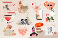Cute Valentine's celebration, aesthetic collage element set psd