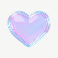 Aesthetic holographic heart, 3D collage element psd