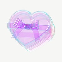Iridescent heart box, 3D Valentine's gift collage element psd
