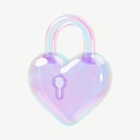 Iridescent heart padlock, 3D Valentine's collage element psd
