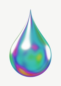 3D iridescent droplet, collage element psd