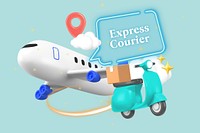 Express courier word element, 3D collage remix design