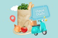 Shop open daily word element, 3D collage remix design