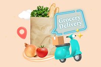 Grocery delivery word element, 3D collage remix design