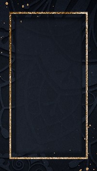 Dark blue textured iPhone wallpaper, gold glitter frame background