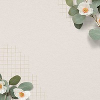 White flower border, beige background psd