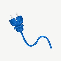 Blue plug cord collage element psd